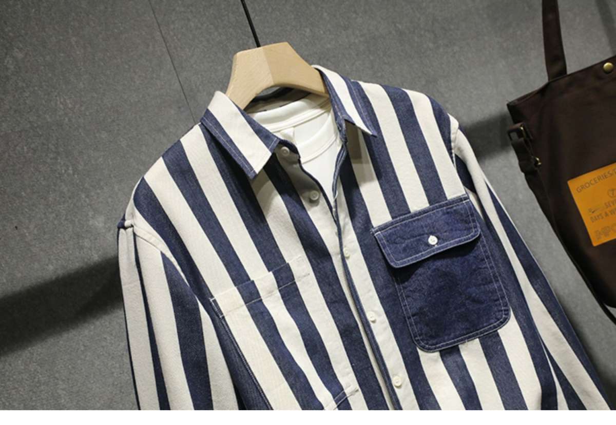Strip Denim Cargo Classic Wear Shirt for Men New design 2025