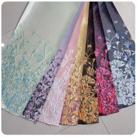 Metallic Positioning Florals Pattern Variety in Colors Custom Luxury Jacquard Brocade Fabric for Women Evening Dress
